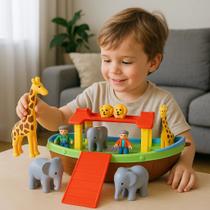 Arca Noé Montar Bonequinhos Animais Barco Navio Presente Criança Bichinhos Girafa Elefante