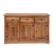 Arca Rústica Decorativa em Madeira Maciça 3 Portas 3 Gavetas - Natural