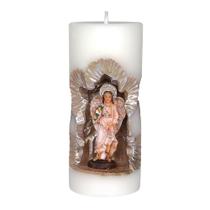 Arcanjo Gabriel. Rossoni Velas. Gruta em vela tam 10x16cm branca. Imagem em resina 9cm