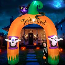 Archway inflável Dawdix Halloween de 3 m com fantasma e gato preto Archway inflável Dawdix Halloween de 3 m com fantasma e gato preto
