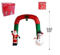 Arco com Papai Noel e Boneco de Neve Enfeite Natalino Inflável com 240 cm - 127 Volts - RIO MASTER