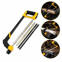 Arco de serra profissional 4 em 1 madeira metal plastico ajustavel 4 laminas cabo emborrachado multi materiais Arco de serra profissional 4 em 1 madeira metal plastico ajustavel 4 laminas cabo emborrachado multi materiais