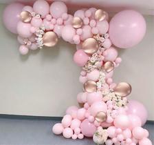Arco Desconstruido Rosa 127 Balões + fita + bomba - Tranoy/Joy