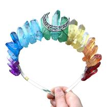 Arco-íris multicolorido coroa de cristal cru bandana metal antiga lua tiara cabelo aro - pequena lua