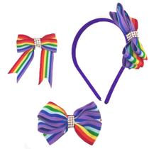 Arco Tiara Laço enfeite Cabelo Lgbt Kit 3 Unidades Arco Iris Colorido Orgulho Lgbtqia+