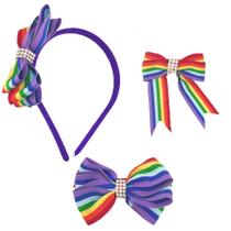 Arco Tiara Laço enfeite Lgbt Cabelo Kit 3 Unidades Arco Iris Colorido Orgulho Lgbtqia+ - ABMDIIA