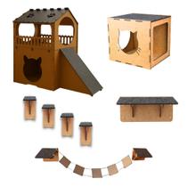 Área de Lazer E Exercício Para Gatos em MDF com Casinha Rampa Arranhador Ponte Degraus Nicho Área de Lazer E Exercício Para Gatos em MDF com Casinha Rampa Arranhador Ponte Degraus Nicho