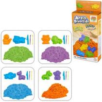 areia de modelar divertida 150g com 2 moldes pocket bichos + 3 acessorios - DM BRASIL