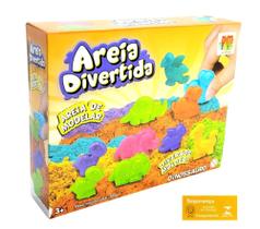 Areia Divertida Dinossauro 300g DM Toys Areia Cinetica para Modelar com Moldes Acessorios Brinquedo