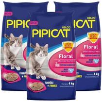 Areia Higiênica Pipicat Floral Perfumada para Gato 4kg Kit com três unidades