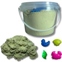 Areia Mágica Cinética Colorida Modelar Brinquedo Forminhas Cor Bege Baldinho 300 Gramas 4 Forminhas