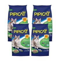 Areia Sanitária para Gatos Classic Pipicat 4kg - Kit 4 un