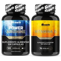 Arginina Pura 120 Caps + Vitamina D 75 Caps Growth