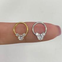 Argola aço daith minnie clicker dourada com zircônias
