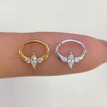 Argola aço daith tirup clicker dourada com zircônias cristal