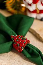 Argola Anel Porta Guardanapo Vermelho Bordado Árvore De Natal Miçanga Bárbara