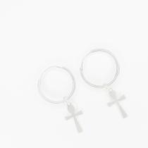 Argola com Pingente Cruz - Prata 925