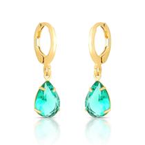 Argola Com Pingente De Gota Folheado A Ouro Turmalina Argola Com Pingente De Gota Folheado A Ouro Turmalina