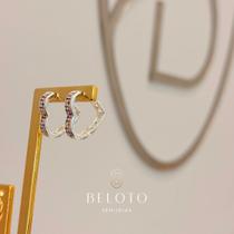 Argola coração cravejado zirconia banhado em prata 925