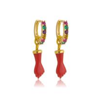 Argola Cravejada com Pingente Figa - Prata banho Ouro 18K