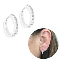 Argola Cravejada Prata 925 Legítima delicada click Feminina