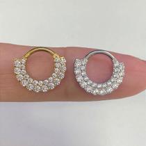 Argola de aço crystall clicker com zircônias - dourada