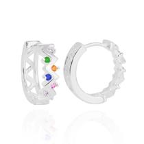 Argola em Prata 925 ZigZag com zircônias coloridas Argola em Prata 925 ZigZag com zircônias coloridas