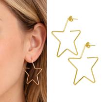 Argola Estrela Dourada Brinco antialérgica Ouro 18k Banhada