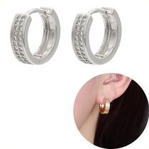 Argola Feminina Cravejada Banho Ouro 18k Rodio Branco Semi Joia