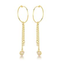 Argola fina com corrente e pingentes coração cravejado e ponto de luz