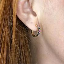 Argola Folheada Fina Pedras Coloridas