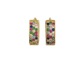 Argola Folheada Oval com Pedras Coloridas