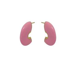 Argola Larga Esmaltada Rosa Banhada a Ouro - MEIA Argola Larga Esmaltada Rosa Banhada a Ouro - MEIA