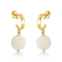 Argola larga pingente esfera de mini pérolas Argola larga pingente esfera de mini pérolas