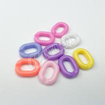 Argola Oval Aberta de Plástico Colorida 15x20mm - 10 unidades