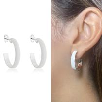 Argola Resinada Branca G Banhado a Prata Argola Resinada Branca G Banhado a Prata