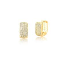 Argola retangular com cravação frontal banhada a ouro - zircônias