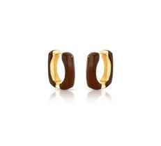 Argola retangular esmaltada marrom banhada a ouro - joia de moda