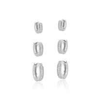 Argola Semi Jóia Rodio Prata Trio Pedras Argola Semi Jóia Rodio Prata Trio Pedras