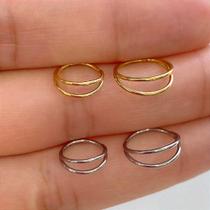 Argola titânio double lisa clicker dourada com fecho clicker