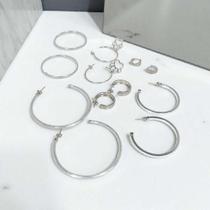 Argolas Femininas Cor Prata Modelos Variados Kit 6 Brincos Niquelados