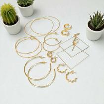 Argolas Femininas Folheadas Modelos Variados Kit 8 Pares de Brincos Dourados