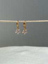 Argolinha com Pingente de Flor 5 Petalas Cravejada - Semijoia Banhada a Ouro 18K