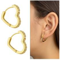 Argolinha cravejada 1 fileira G Coração banhada a ouro 18k