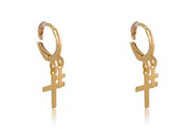 Argolinha Pequena Dupla Cruz Folheado Em Ouro 18k