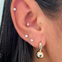 Argolinhas bolinha fixa em metal banhado - par