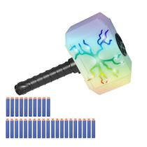 Arma de brinquedos Coophit Thors Dart-Blasting Hammer com luzes Brinquedos para meninos de 5, 6, 7, 8 e 9 anos, brinquedo de RPG infantil Thunder Mjolnir com 30 dardos