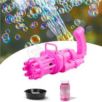 Arma Gatling Máquina Elétrica Brinquedo TikTok Lança Bolhas Sabão Criança Infantil - Rosa