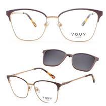 Armação ClipOn YOUY Y6013 Demi Marrom Lente Cinza Plz Tam 54