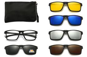 Armação Com Lente Transparente + 5 Lentes Clip On De Sol